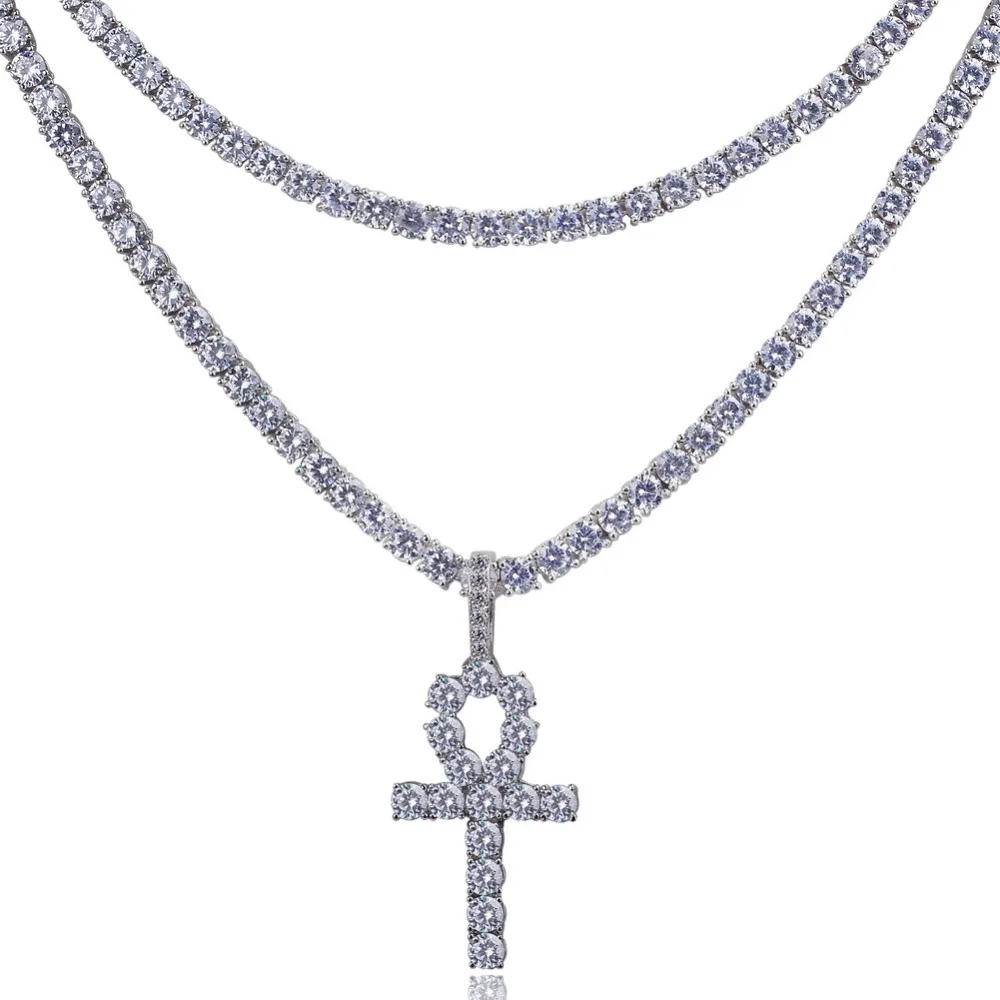 TOPGRILLZ хип хоп АНК крест кулон цепочки и ожерелья Iced Out 4 мм теннис цепи Micro Pave CZ