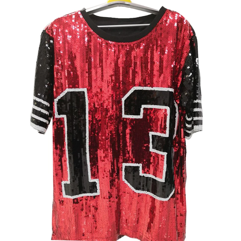 2020 Новое большое платье футболка красное черное с блестками | Женская одежда