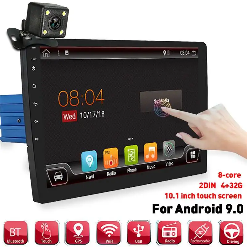 Gps навигация 10,1 дюймов 1 DIN 4+ 32G для Android 9,0 Автомобильный мультимедийный MP5 плеер 8 ядерный сенсорный экран синий зуб радио gps Carema