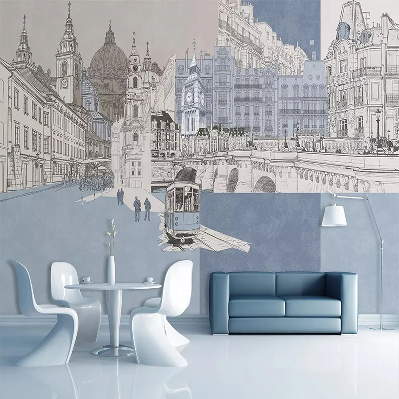 

Custom Mural Modern Hand-painted City Architecture Mural Bedroom Living Room TV Background Wall Decoration Non-woven Wallpaper