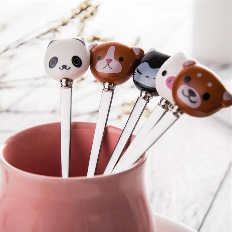 Кофейная ложка с милыми мультяшными животными кошкой пандой Кроликом для