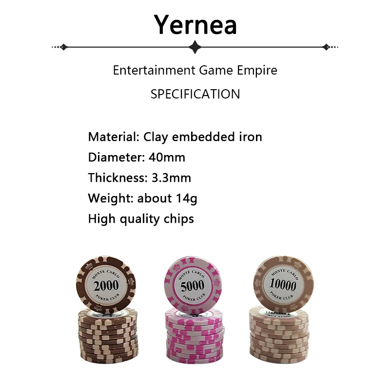 Yernea 25 шт./лот 14 г глина встроенный Железный Техасский Hold'em чип покерные игровые карты чипы баккарат монета баккарат 14 цветов чипы