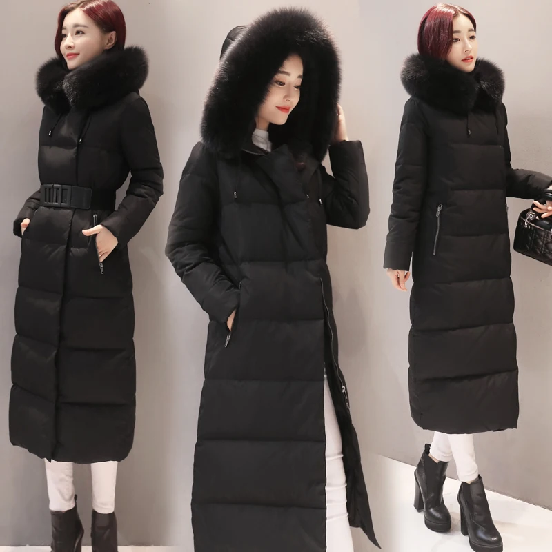 AYUNSUE Luxury Large Fur Collar Hood Winter Outwear High Quality Down Coat Wide Waisted Loose Parka Overcoat Doudoune ST524 | Женская