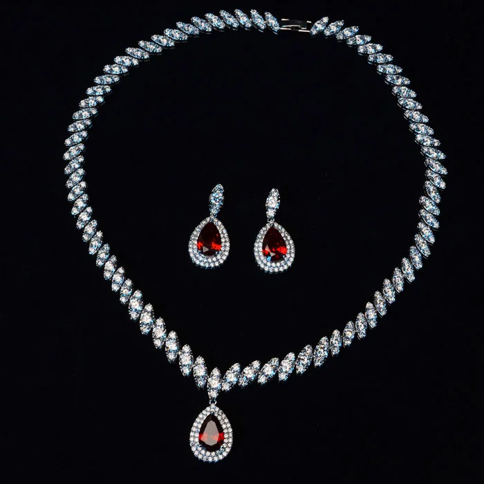 Модные комплекты ювелирных изделий из Красного фианита AAA свадебные