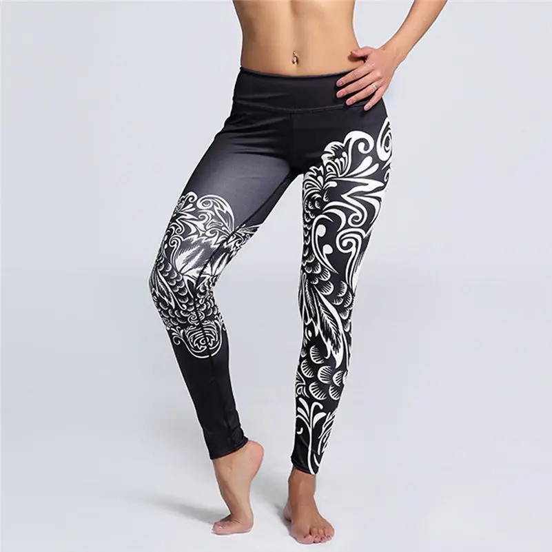 New High Waist Yoga Pants Women's Fitness Sport Leggings Printing Elastic Gym Workout Tights S-XL Running Trousers Plus Size 4az | Спорт и