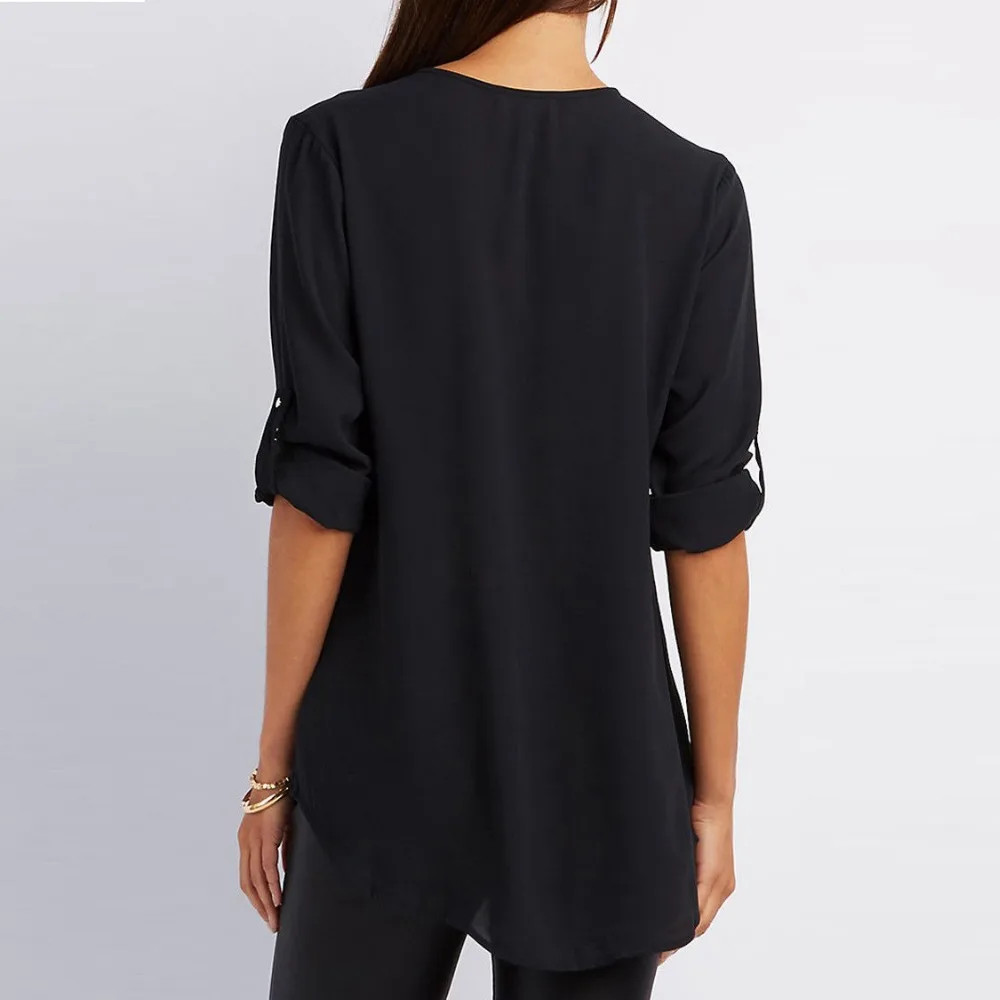 Блузка женская шифоновая с длинным рукавом и треугольным вырезом|blusas femininas|chiffon