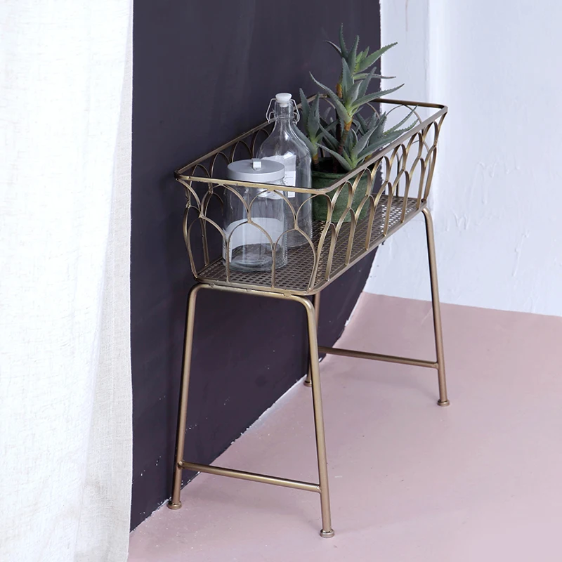 Nordic шик декоративные корзина для хранения золото Геометрия сбоку кофе консоли