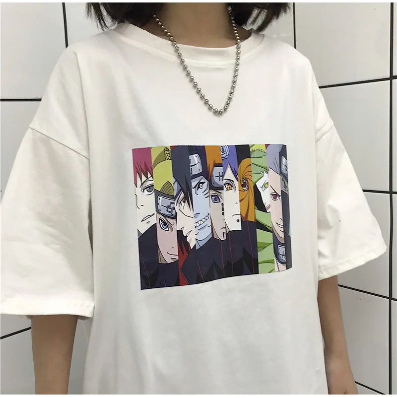 Harajuku футболка уличная Мужская/Женская летняя футболка размера плюс с коротким рукавом для пары Повседневная футболка с принтом Наруто забавная футболка для влюбленных