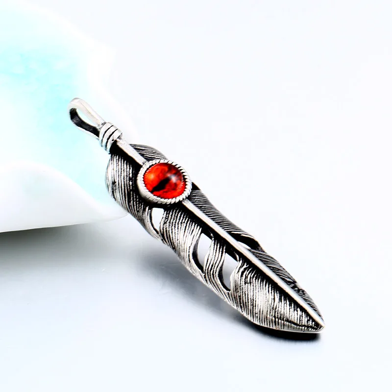 BEIER Stainless Steel Retro Feather with Red evil eye charm Pendant Necklace Vintage Leaf Jewerly for men women gift LHP028 | Украшения и