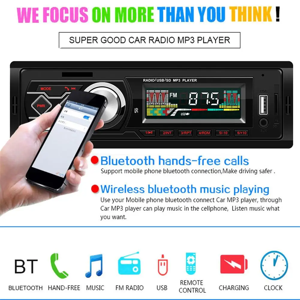 12 В автомобильный стерео аудио Bluetooth Handsfree Mp3 плеер FM Радио Aux вход беспроводной
