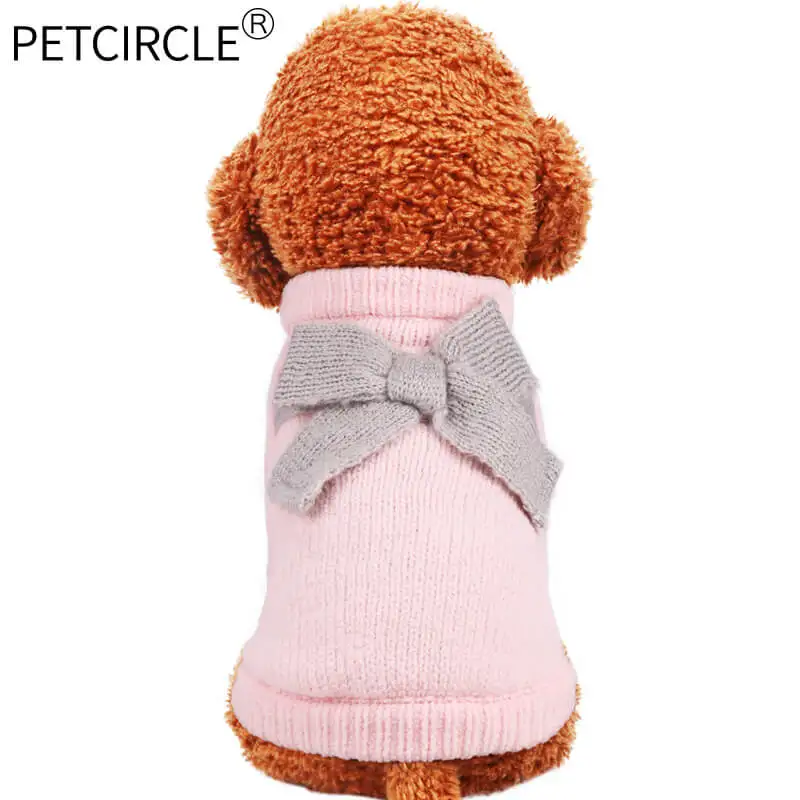 pink PETCIRCLE одежда для домашних животных собака щенок плюшевый Померанский французский для бульдога Чихуахуа осень зима кошка одежда лук свитер - Цвет: pink