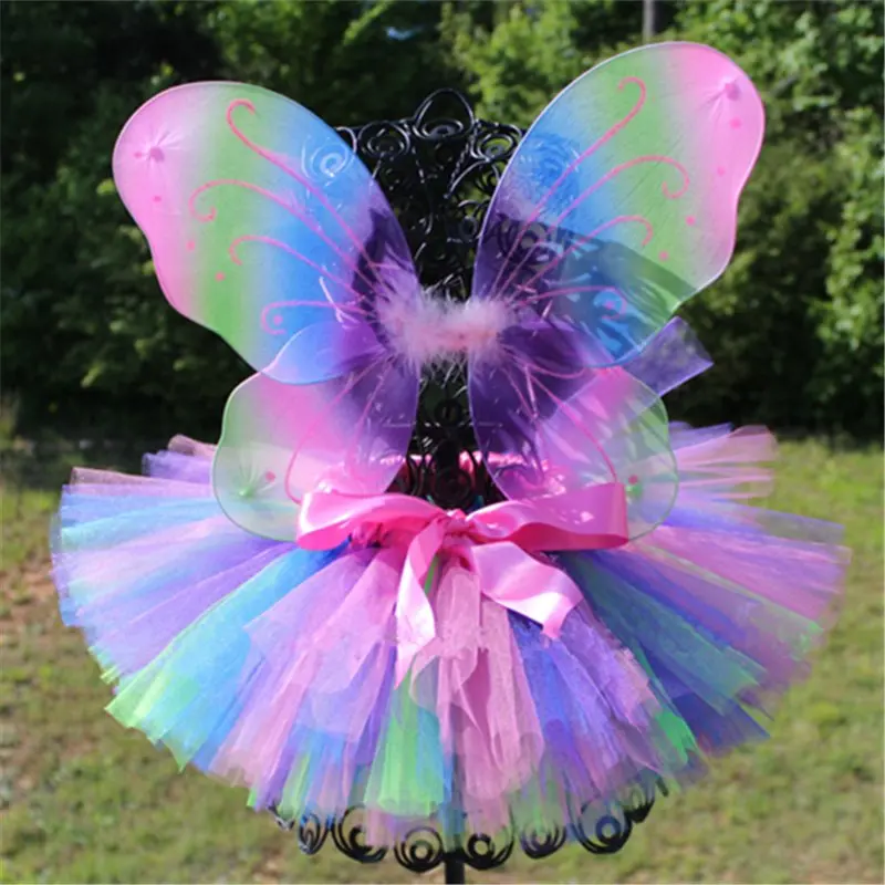rainbow set Юбки-пачки с радужной бабочкой для маленьких девочек; Детский костюм бабочки с бантом из ленты; Праздничная юбка для девочек на день рождения; юбки для танцев; PQ157 - Цвет: rainbow set