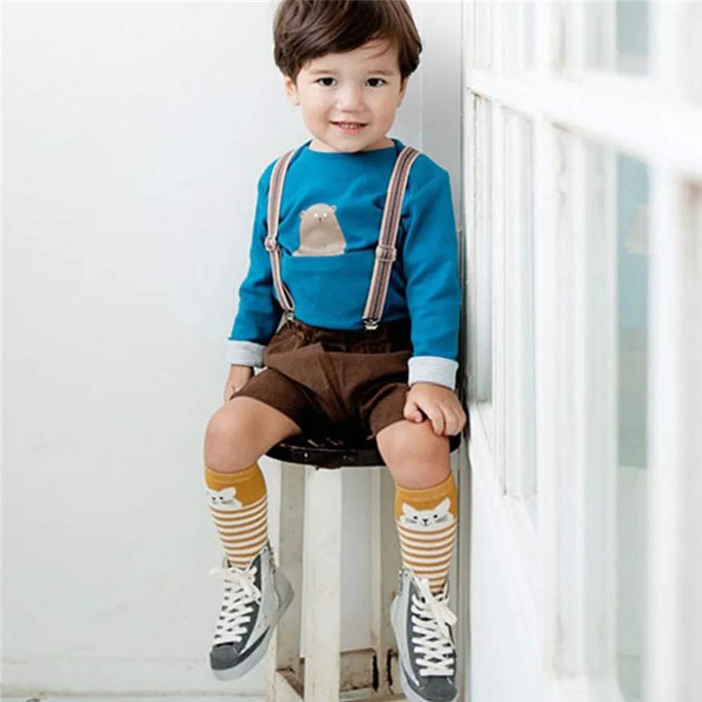 Детские Нескользящие милые носки до колена с рисунком животных для