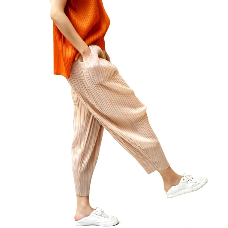 Changpleat 2018 Spring Women harem pants Miyak Pleated Original design elastic waist Solid color loose Female Pants Fashion Tide