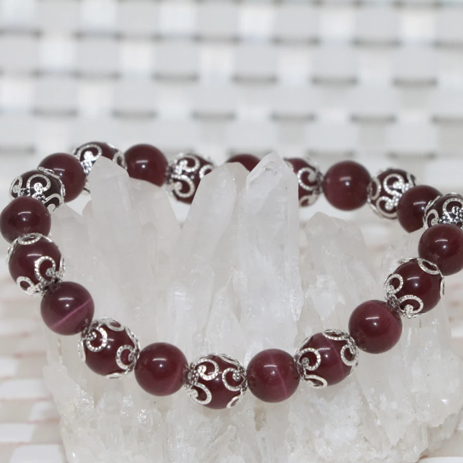 Оригинальный дизайн фиолетовые круглые опаловые Браслеты 8 мм с кошачьими