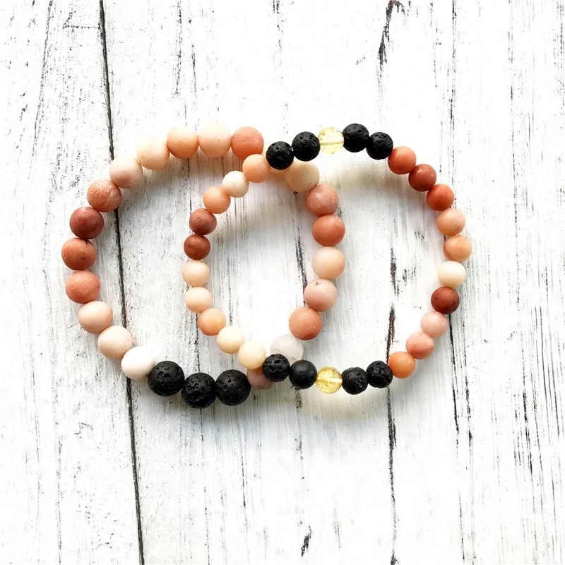2pc Set!!!2019 Summer new style Jewelry 6MM/8MM Matte Pink Aventurine Lava Stone Bracelet Yoga Mala Beads | Украшения и