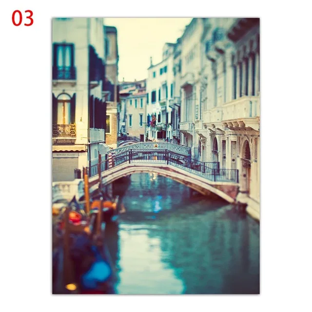 

Water City Street House Pictures Home Decor Nordic Watercolor Canvas Painting Print Scenery Poster Fashion Living Room