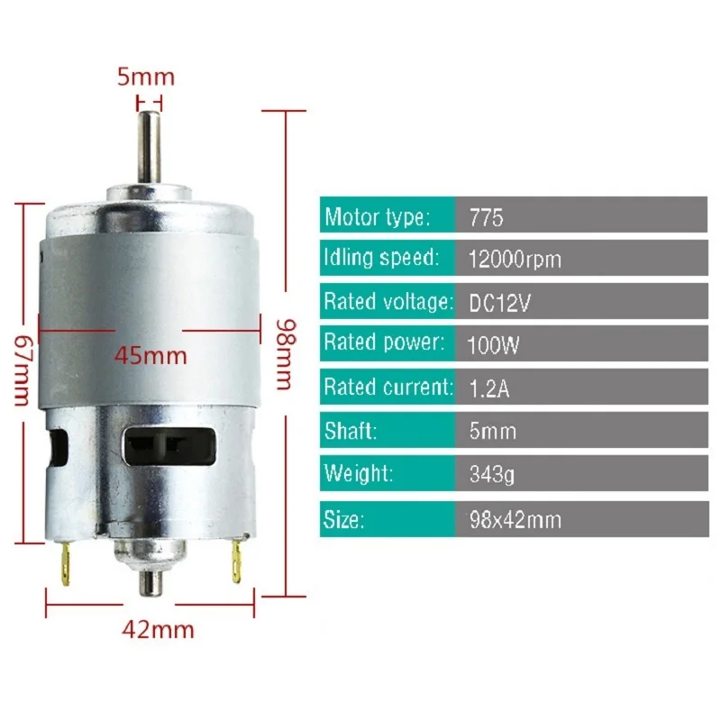 775 DC 12 V 100 W 12000 rpm Мотор высокоскоростной большой крутящий момент Электрический