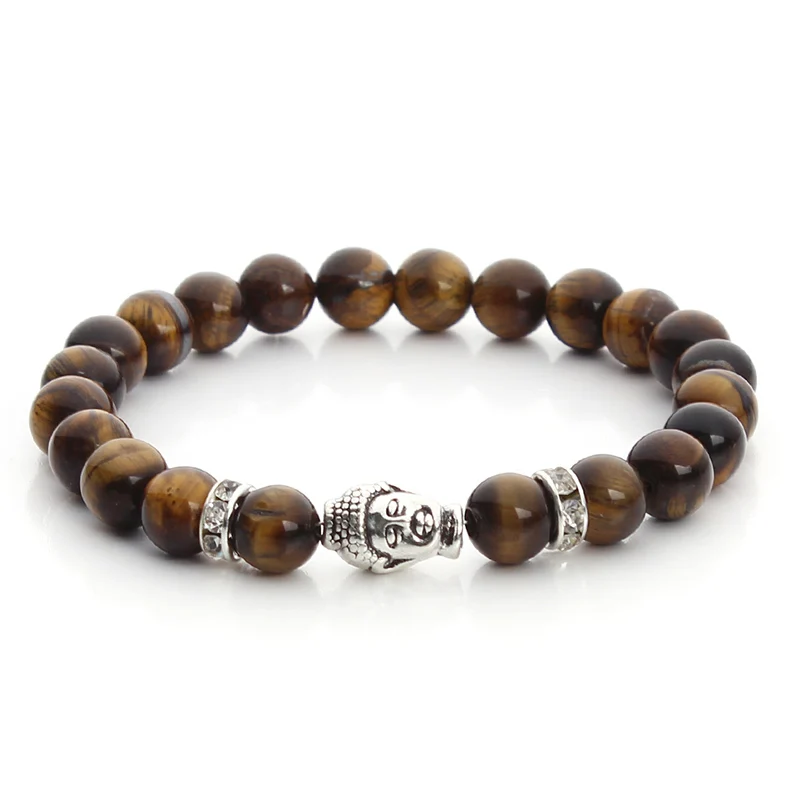 2016 New Antique Silver Color Men Buddha Head Bracelet Natural Howlite/Bead/Tiger Eye Bead Stone Stretch Bracelets Bangles | Украшения и