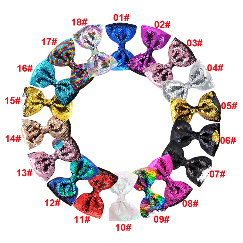 

18PCS/LOT 4.7Inch Girls Reversible Mermaid Sequin Hair Bow Hair Clips DIY Pattern Flip Sequin Hairpins Children Hair Accessories