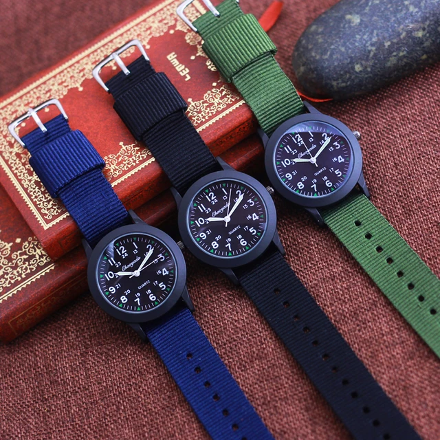 Children Boys Girls 24hours Canvas Luminous Pointer Quartz Wristwatches Kids Students Military Waterproof Watches 6