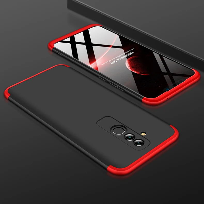 3-в-1 Пластик 360 закаленное Стекло+ чехол на for Huawei Mate 20 Pro Mate 20 Lite P30 Lite анти-шок PC матовый чехол на для хуавей мате 20 про мате 20 лайт p30 лайт защитное стекло на чехол for huawei p smart Z - Цвет: Red Black Case