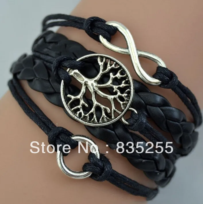 Hippie Cool Fashion Silver Tree of Life Infinity Love Circle Brown Leather Cuff Bracelet Wrap Bangle Wristbands Men Jewelry Gift | Украшения