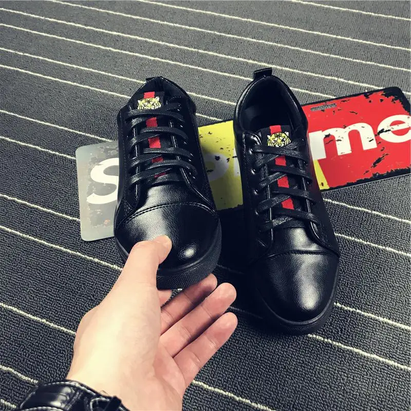 Leather Men Shoes Fashion Handmade Top Quality Flats Male Casual Designer Zapatos Hombre Lace-Up Black Red Sneakers | Обувь