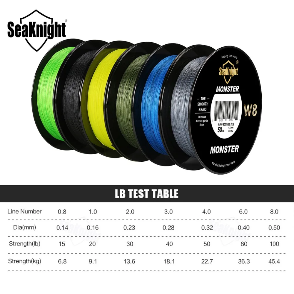 SeaKnight рыболовная леска W8 плетеная 8 нитей 7 цветов 500 м оплетка 15 100lb