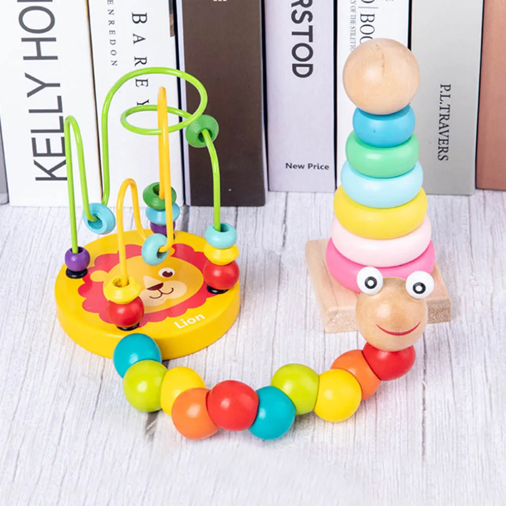 Набор детских деревянных строительных блоков развивающие игрушки с бусинами и