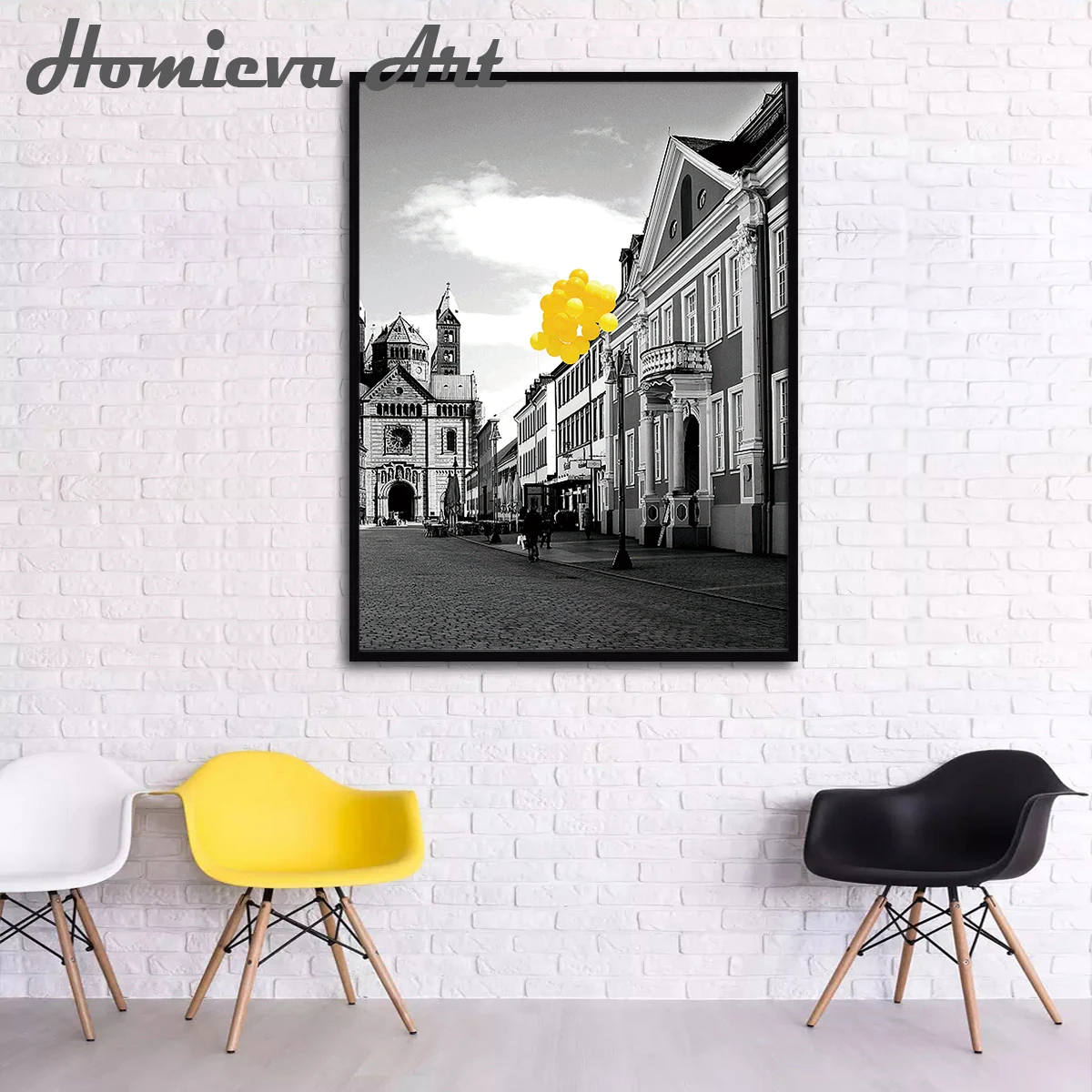 Городской уличный пейзаж желтый зонтик трамвай холст Художественная Живопись