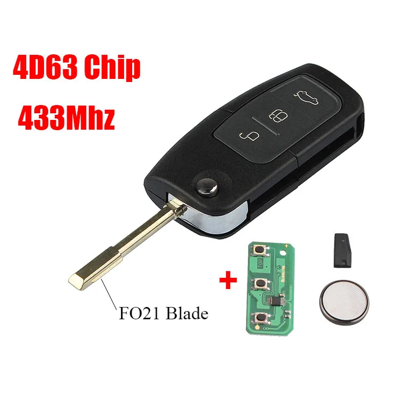 433Mhz 4D63 40Bit BHKEY 3 кнопки 433 МГц для FORD Mondeo Focus Fiesta чип транспондера 4D60 или 4D63 чип складной дистанционный ключ-брелок от машины - Количество кнопок: 433Mhz 4D63 40Bit