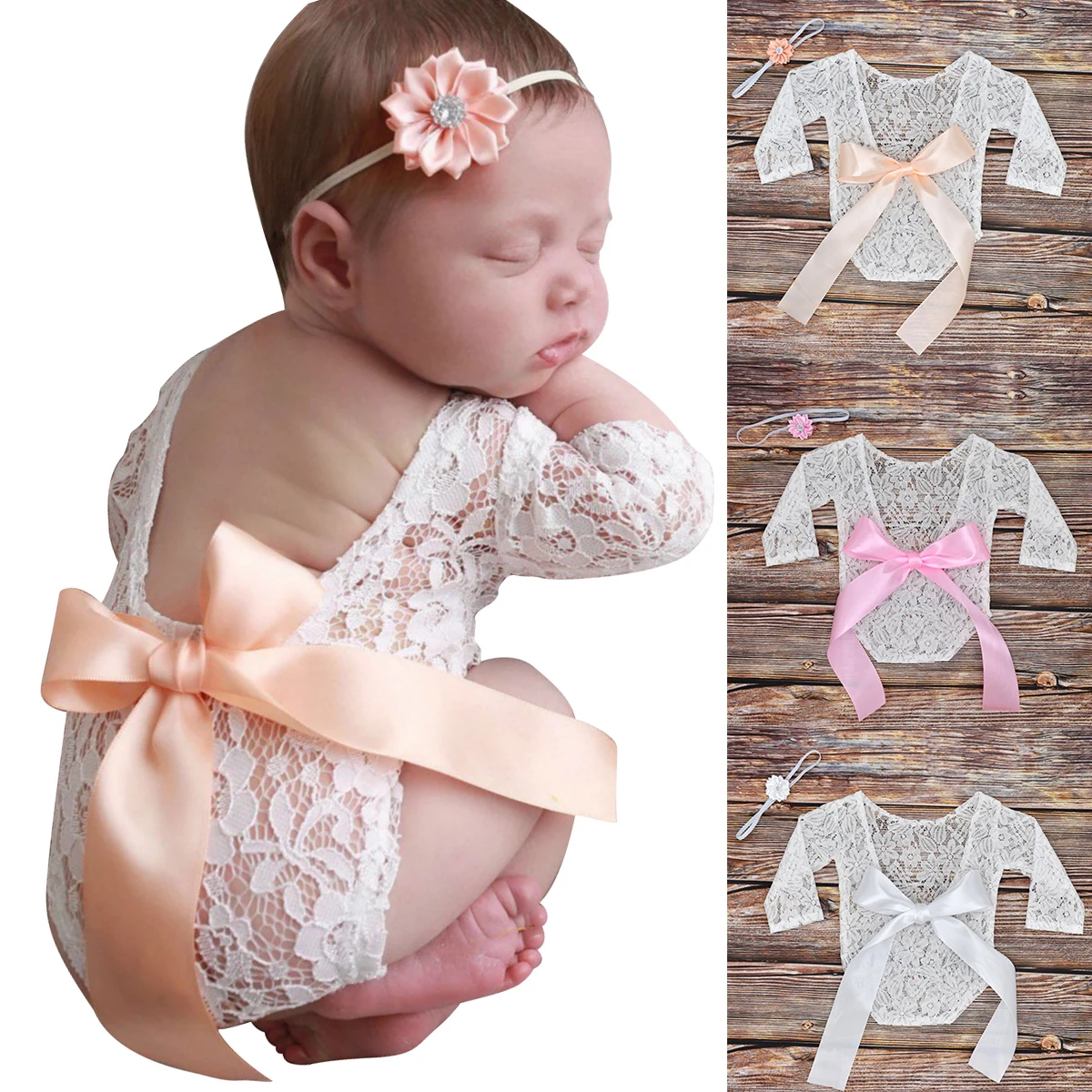 

Newborn Photography Props Infant Costume Princess Cute Toddler Girl Clothing Handmade Baby Girl Lace Romper Jumpsuit White