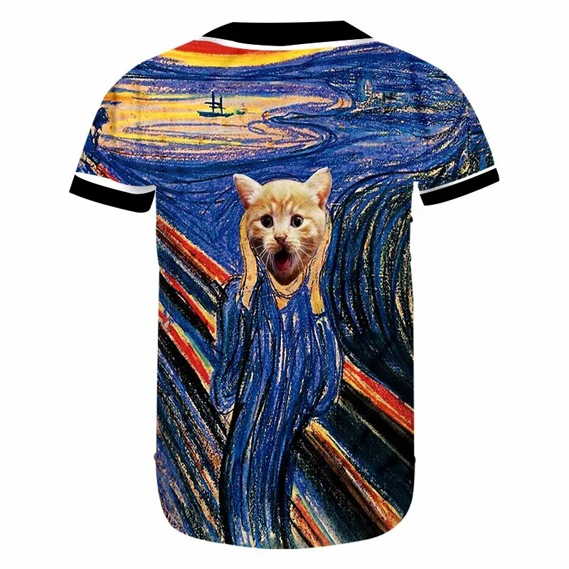 OGKB новая футболка с V-образным вырезом животным котом красочная полосатая 3d