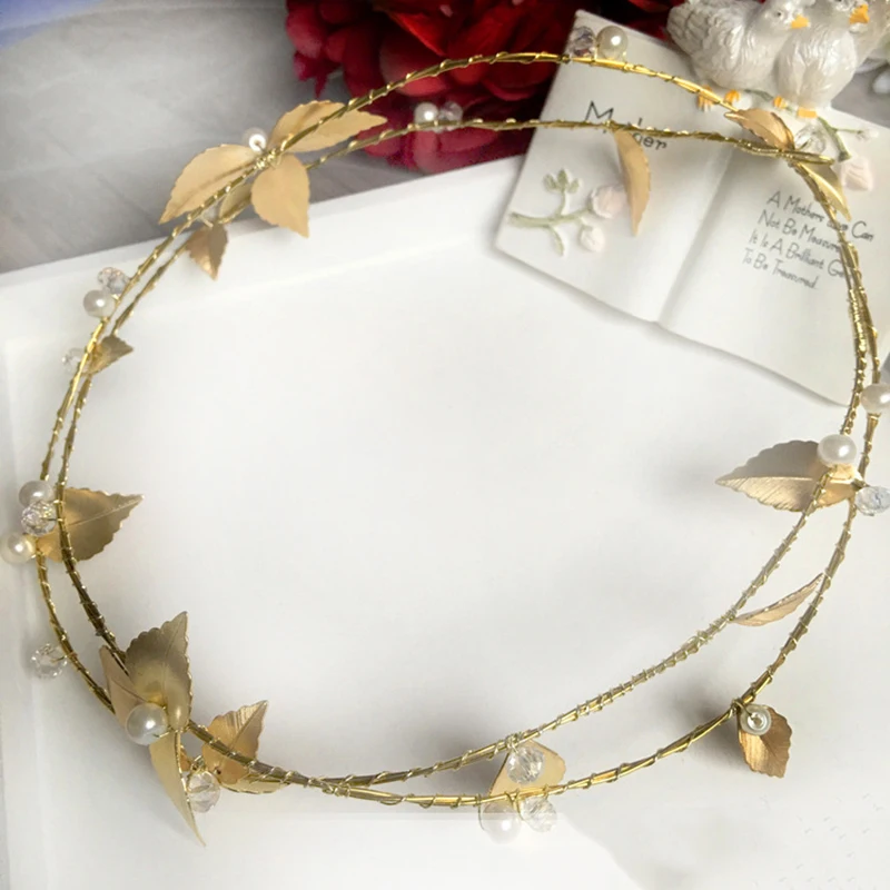 HIMSTORY Free Bending Gold Color Leaf Pearl Hair Jewelry Crystal Headband Girls Ornaments Bridal Wedding Accessories | Украшения и