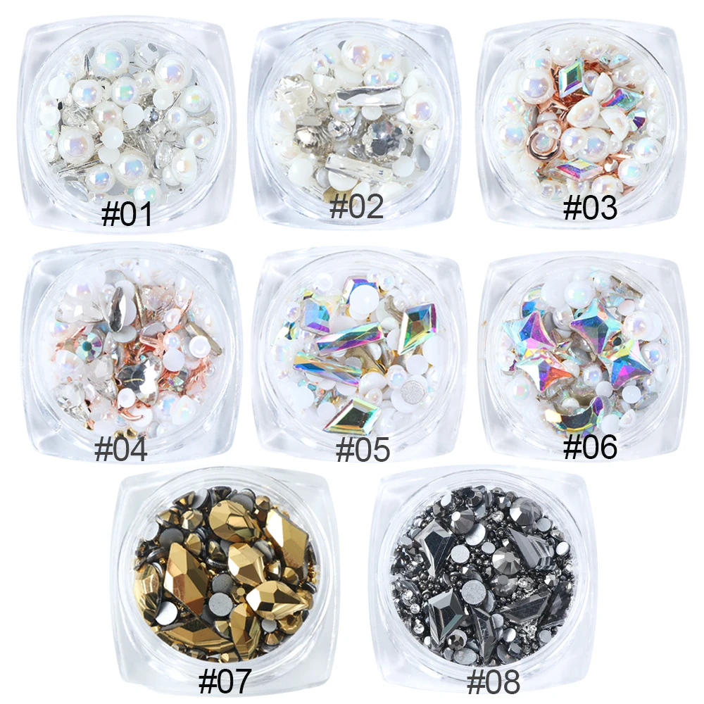 1 коробка смешанные Стразы для ногтей кристаллы золотые AB блестящие камни 3D дизайн очаровательные украшения