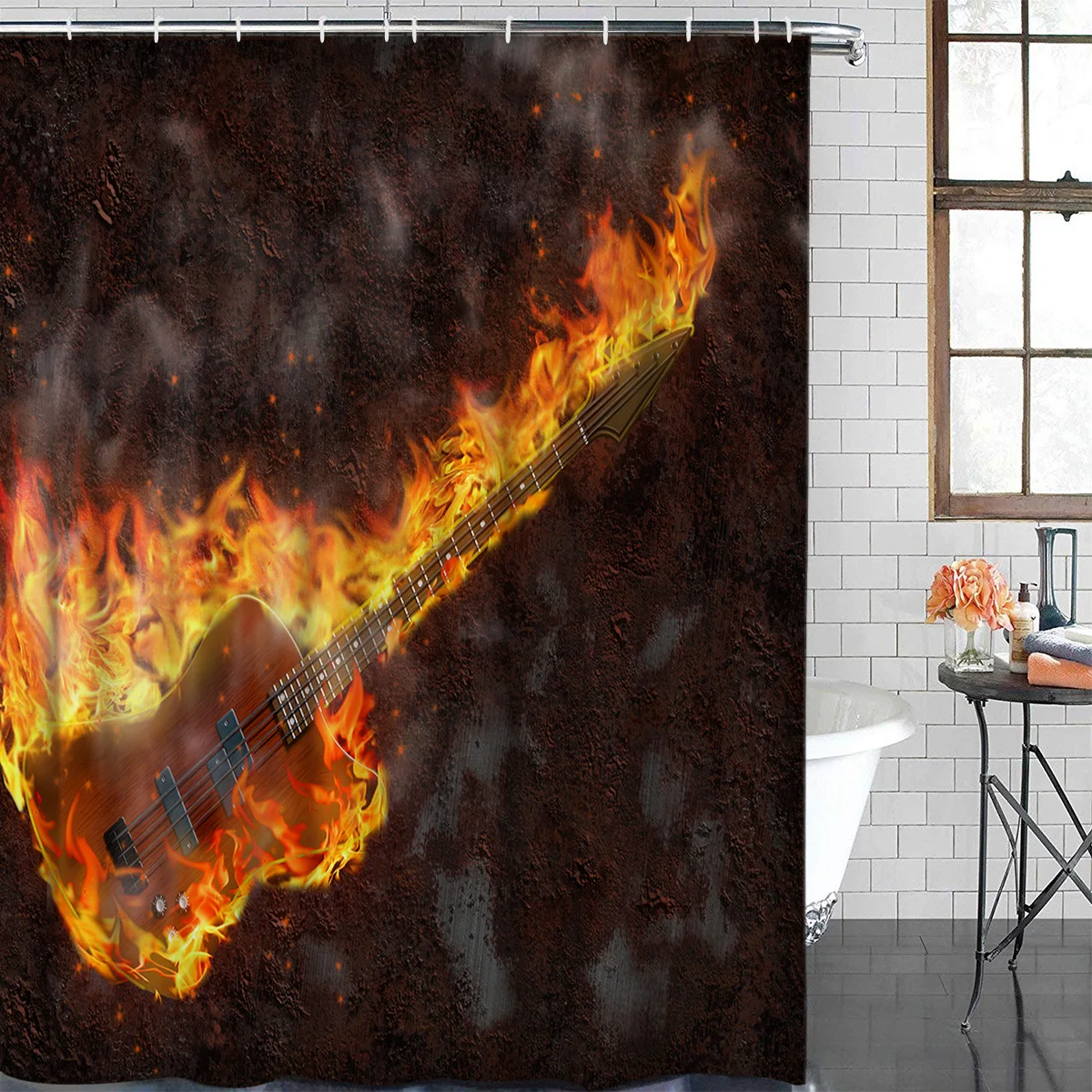 Занавеска для душа WARMTOUR с эффектом пламени фуйтера рок-музыки очень длинная