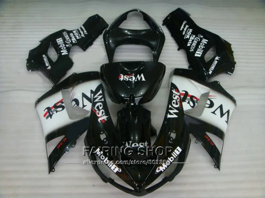 Новый комплект обтекателей ZX6r 05 06 2005 2006 (черный Запад) Обтекатели для Kawasaki Ninja + EMS