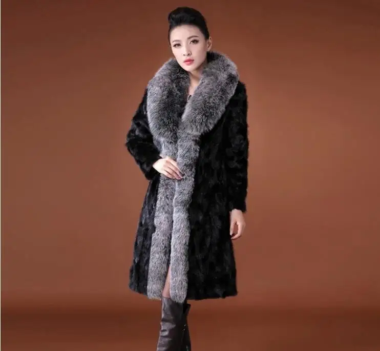 Autumn faux mink leather jacket womens long coats winter thicken warm fur leather coat women slim jackets fashion big fur collar