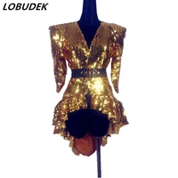 sequins jacket overcoat long european fashion singer dj ds costume stage dancer performance sexy nightclub gold silver black