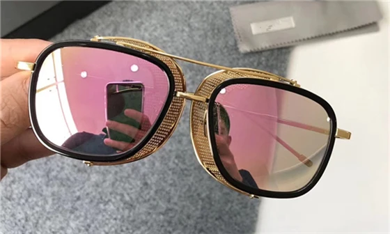 black gold-pink Винтажные Ретро качественные Квадратные Солнцезащитные очки в стиле панк TB805 сплав/ацетат линзы в оправе с покрытием Модный чехол в коробке - Цвет линз: black gold-pink