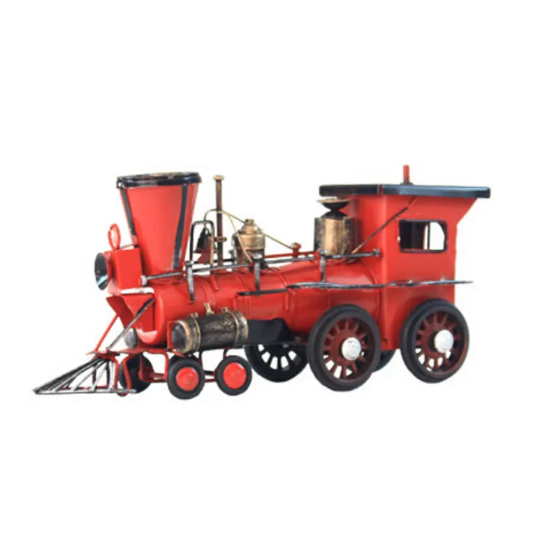 

Europe Vintage Wrought Iron Red Antique Train Model Figurines Metal craft Bar Office Decorations Creative Child Gift Home Decor