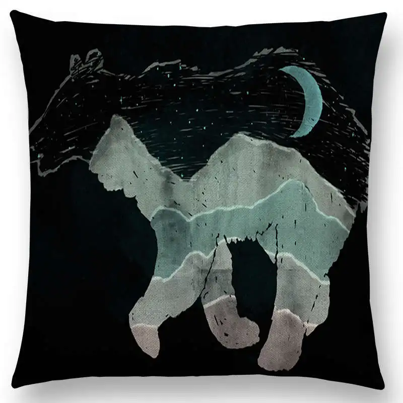 New Bear Wolf Wild Bonfire Forests Night Mountains Rivers Sun Moon Winter Exploration Camp Aurora Cushion Cover Pillow Case | Дом и сад