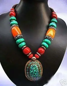 Бесплатная доставка @ Тибетский этнический ювелирные изделия ожерелье из бирюзы