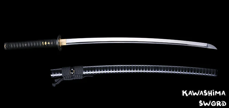 Genuine Kwashima Sword Brand Handmade Japanese Katana T10 Steel Sharp For Battle Wood Sheath Black Painted With Ring Shape
