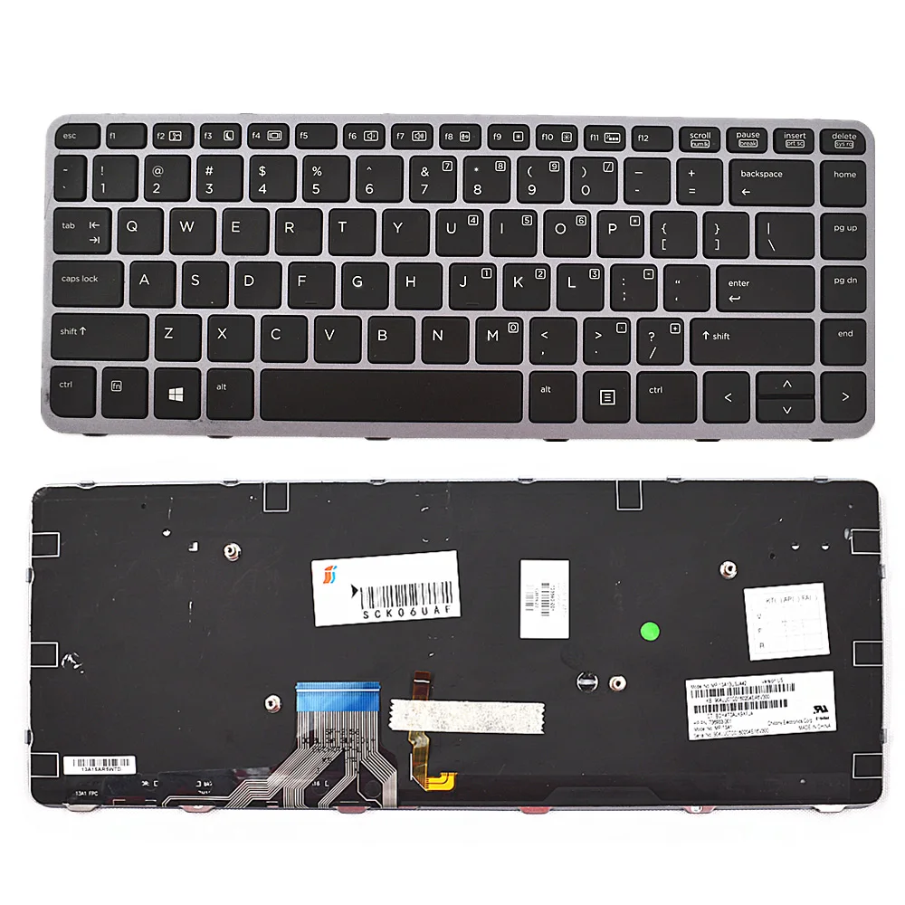 Клавиатура для ноутбука H P Elitebook Folio 1040 G1 / G2 с серебристой рамкой и