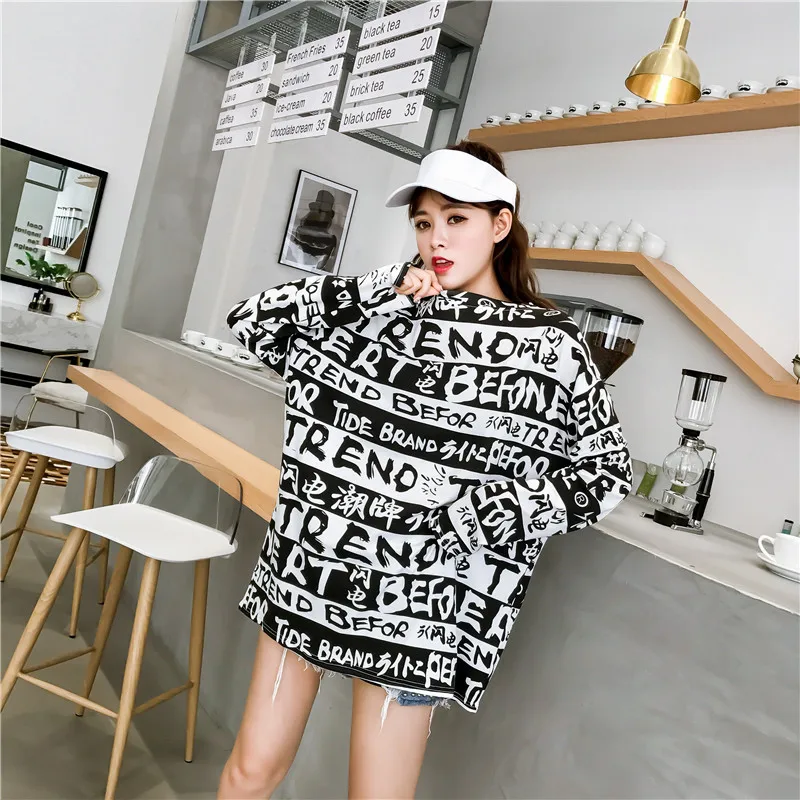 Женская футболка в полоску Ulzzang Harajuku Корейском стиле хип-хоп базовая Polera Holgada