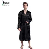 black loose leisure mens rayon satin robe gown solid kimono bathrobe casual nightwear sleepwear pajamas s m l xl xxl tbg0610