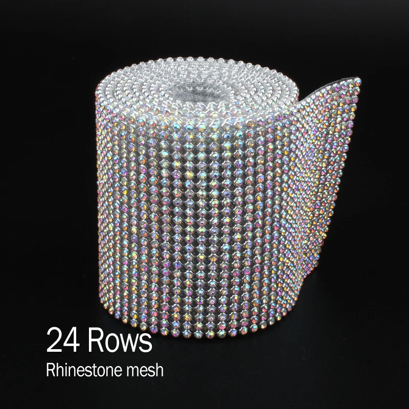 

24Rows SS8 crystalAB Rhinestone mesh Aluminum Silver base with glue for garment Bags free shipping