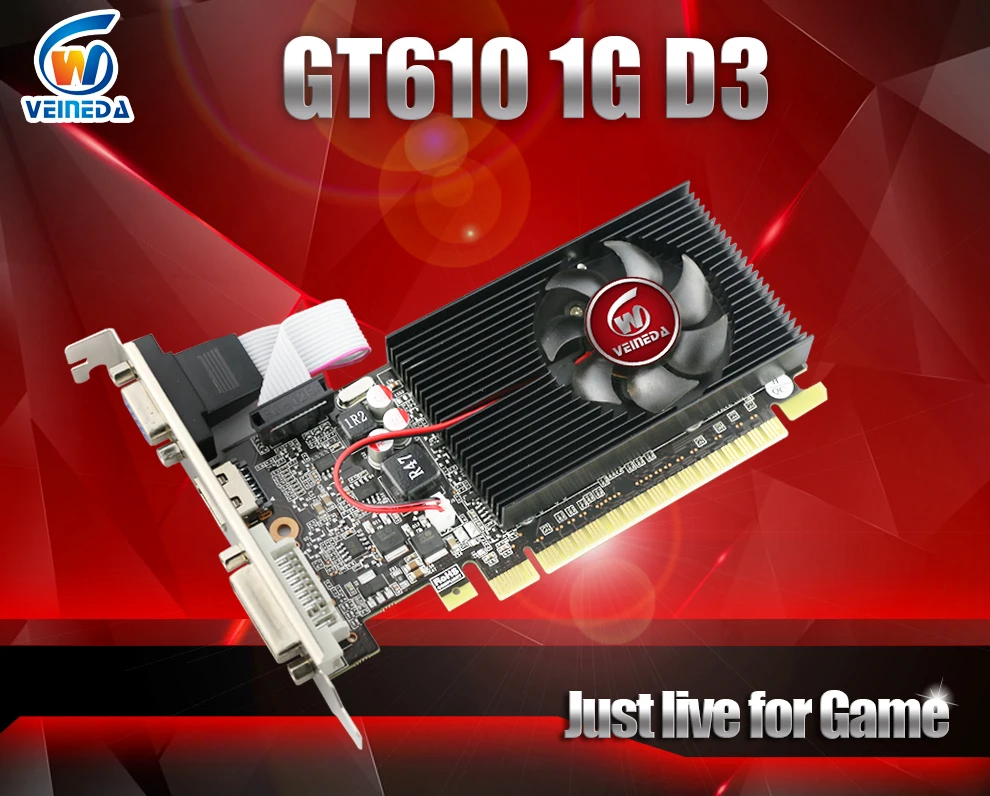 Видеокарта Veineda с дисплеем видеокарты vga GT610 1 ГБ DDR3 700/1000 МГц для игр nVIDIA Geforce